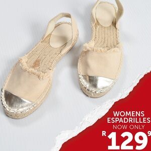 Women's Cream and Metallic Espadrilles 8 New